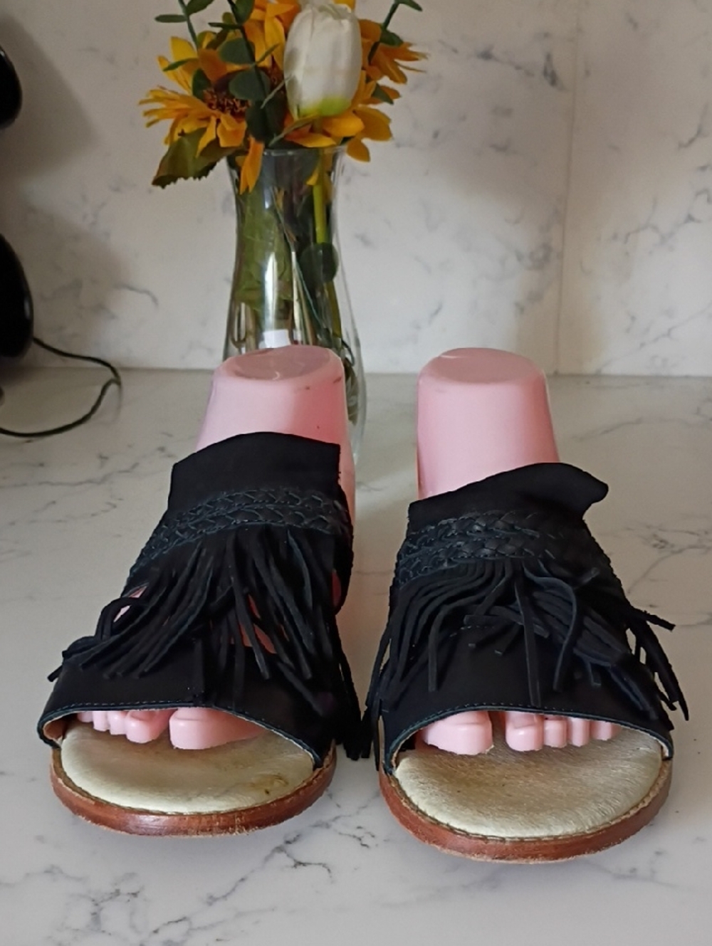 Liebeskind Black Fringe Slide Sandals